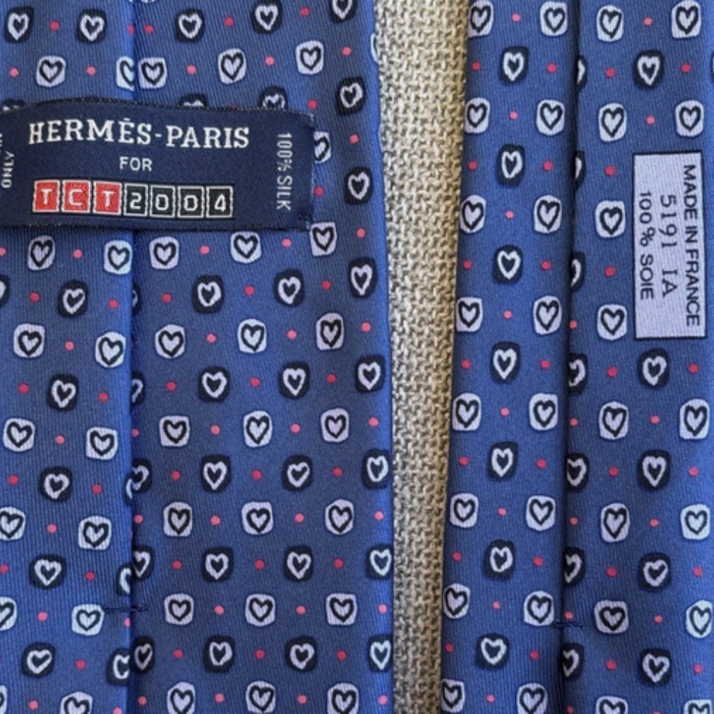 Rare 100% Real Hermes Tie ~ Darker Blue W Whimsical Fun Love Heart Links Tct